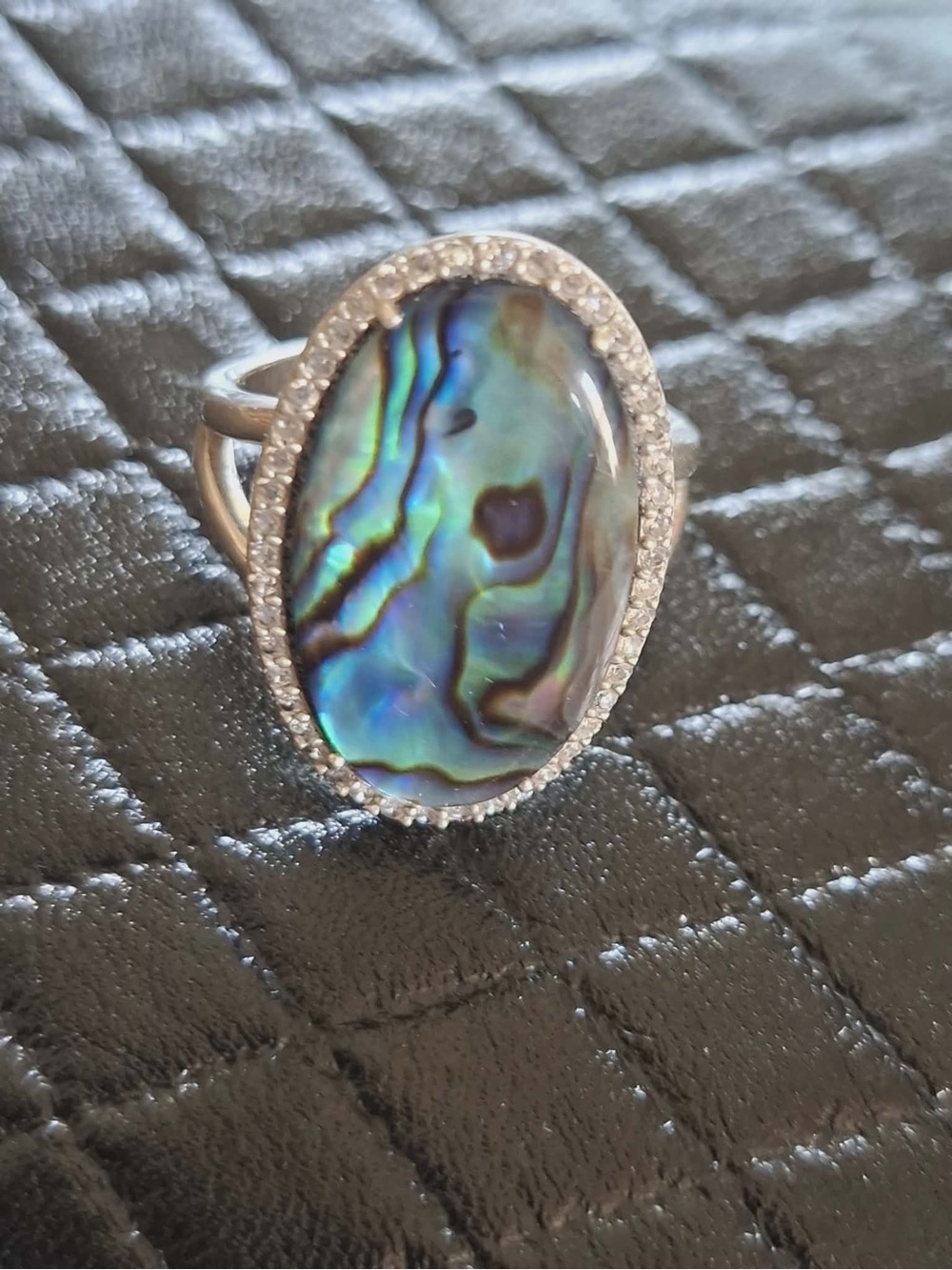 Vintage Silver 925 Abalone Shell Oval Halo Ring size 9